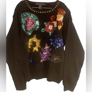 Vtg Work in Progress By Gladys Bagley Black Sequin‎ Embellished Sweater Large